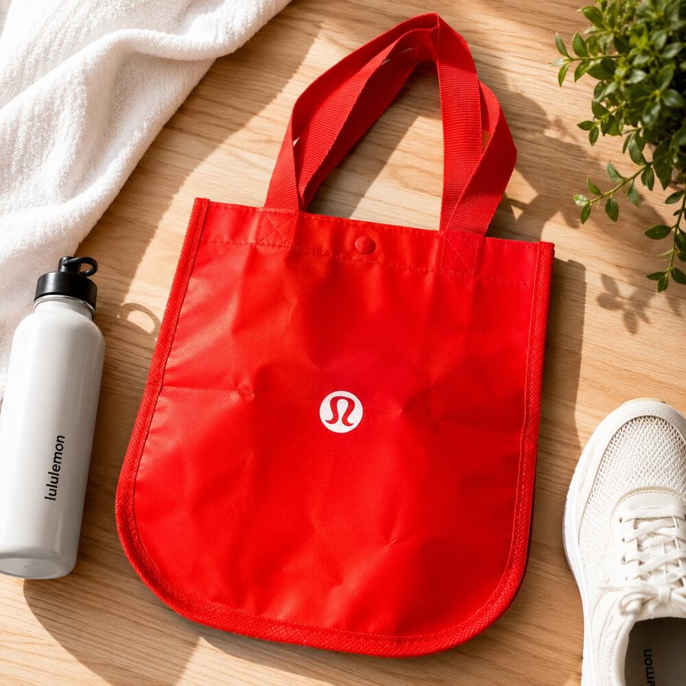NEW Lululemon Red Reusable Tote Bag Foldable Shopping Gym Lunch Travel Carryall